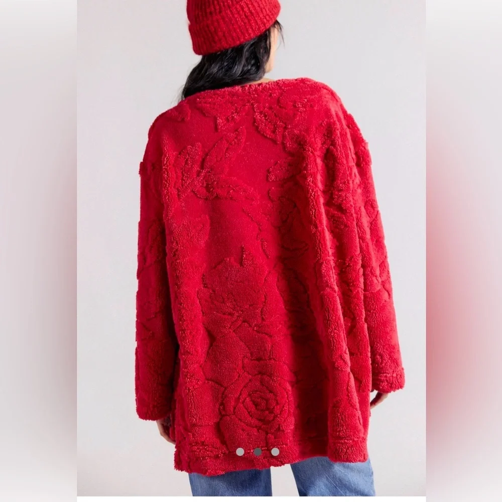 NWT Free People Women's Calla Red Sherpa Pullover, size XS - Picture 2 of 3